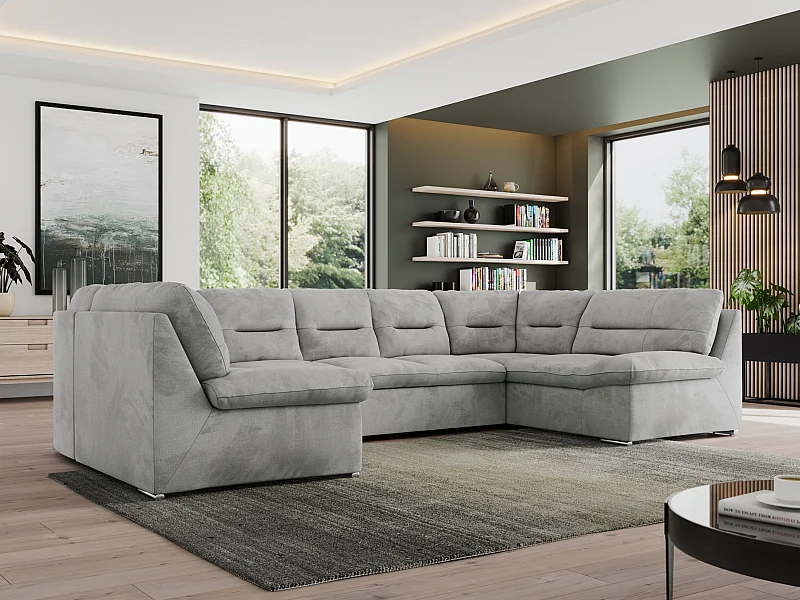 Ecksofa MORBIDO U, XXL Wohnlandschaft mit schlaffunktion - Hellgrau Velvet