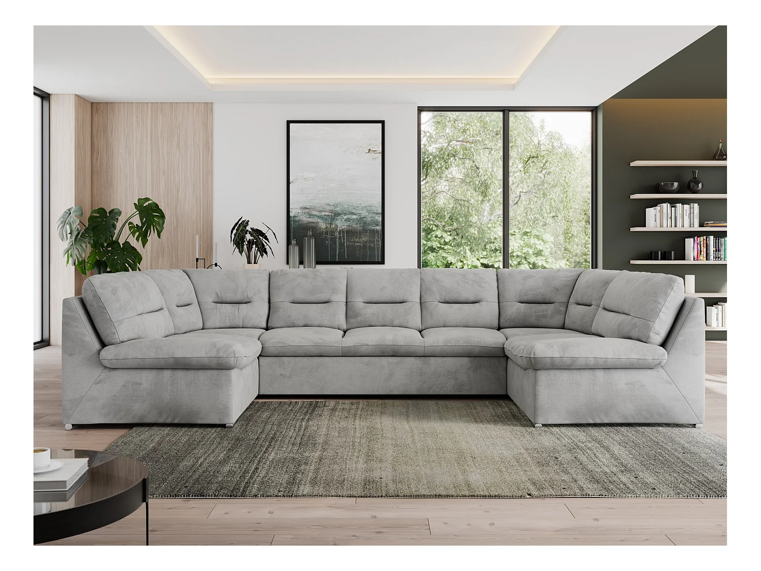 Ecksofa MORBIDO U, XXL Wohnlandschaft mit schlaffunktion - Hellgrau Velvet