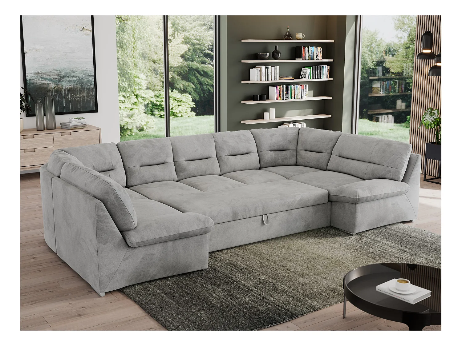 Ecksofa MORBIDO U, XXL Wohnlandschaft mit schlaffunktion - Hellgrau Velvet