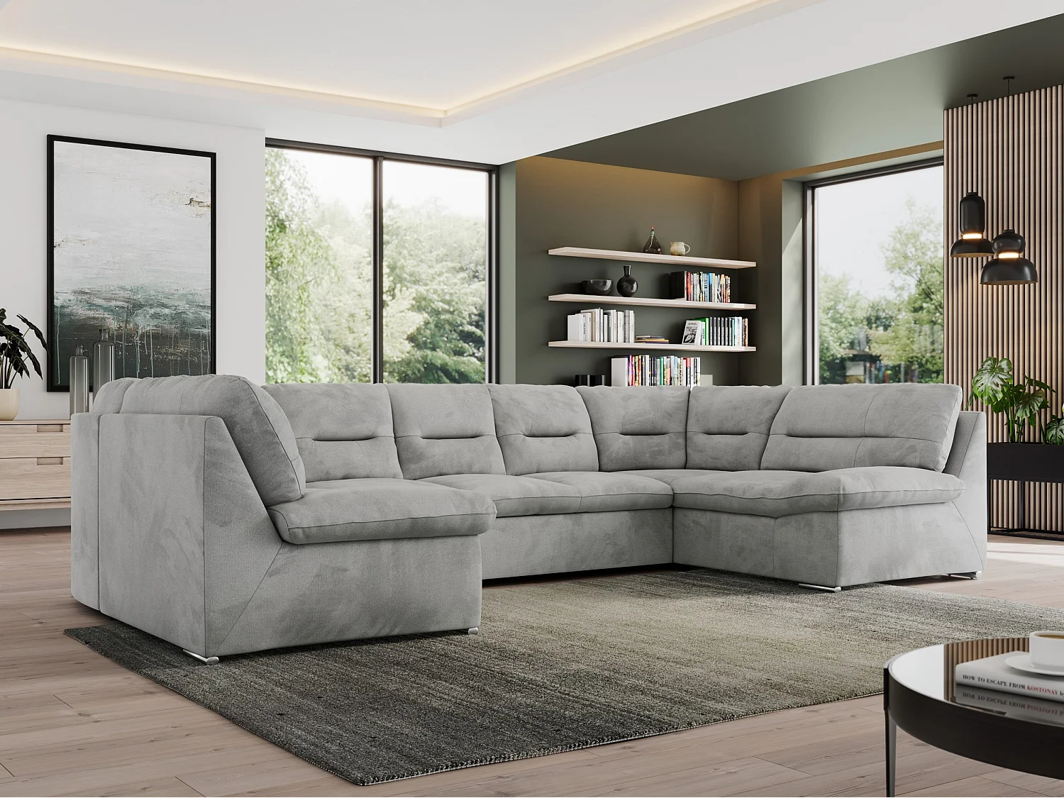 Ecksofa MORBIDO U, XXL Wohnlandschaft mit schlaffunktion - Hellgrau Velvet