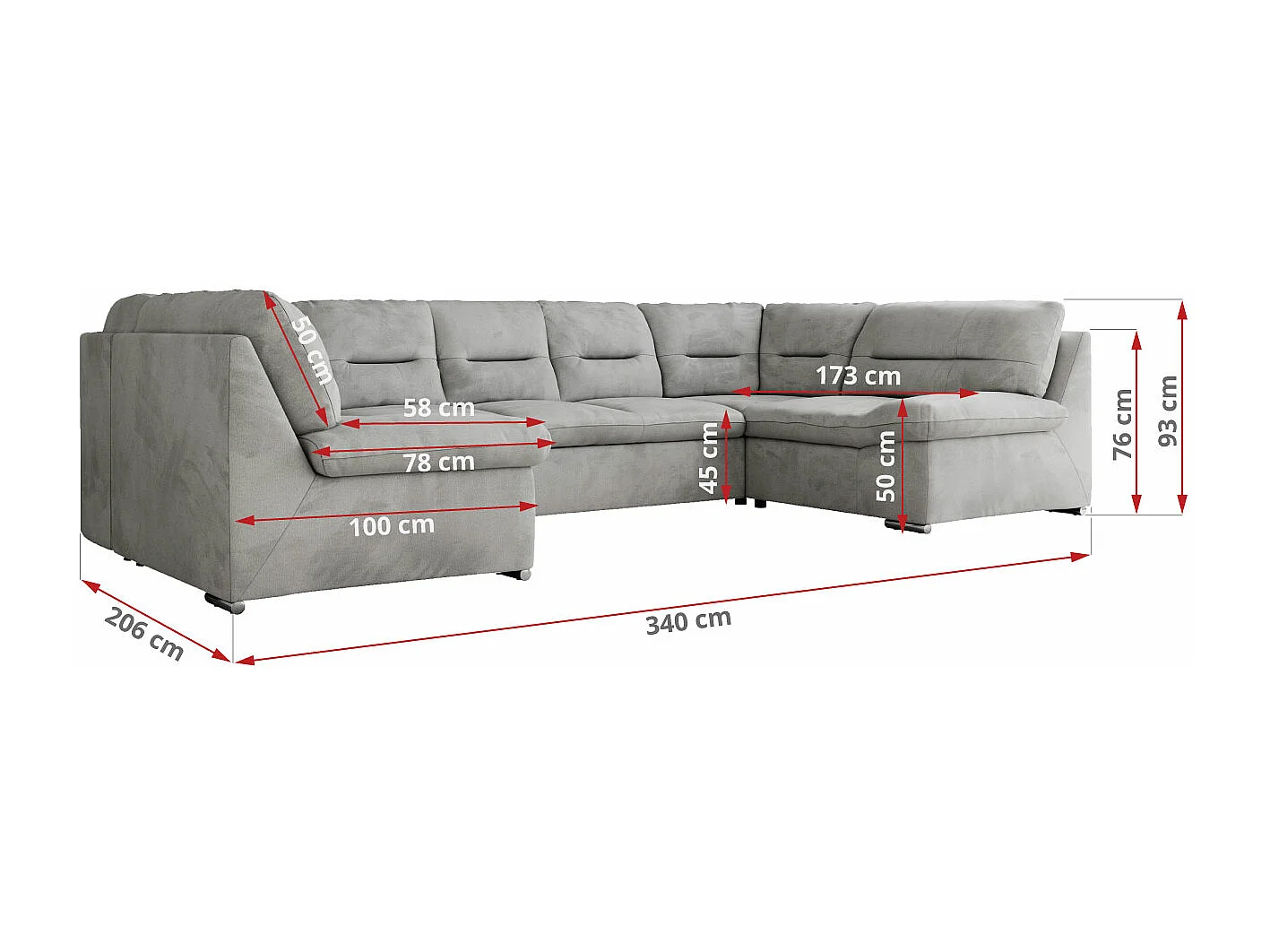 Ecksofa MORBIDO U, XXL Wohnlandschaft mit schlaffunktion - Hellgrau Velvet