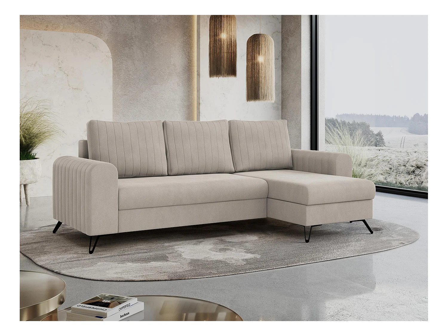 Ecksofa AXEL - universal mit schlaffunktion, Bettkasten - Milchig Velvet