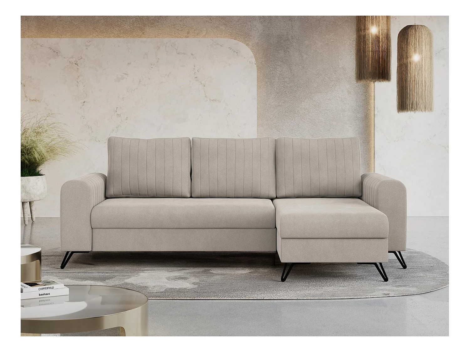Ecksofa AXEL - universal mit schlaffunktion, Bettkasten - Milchig Velvet