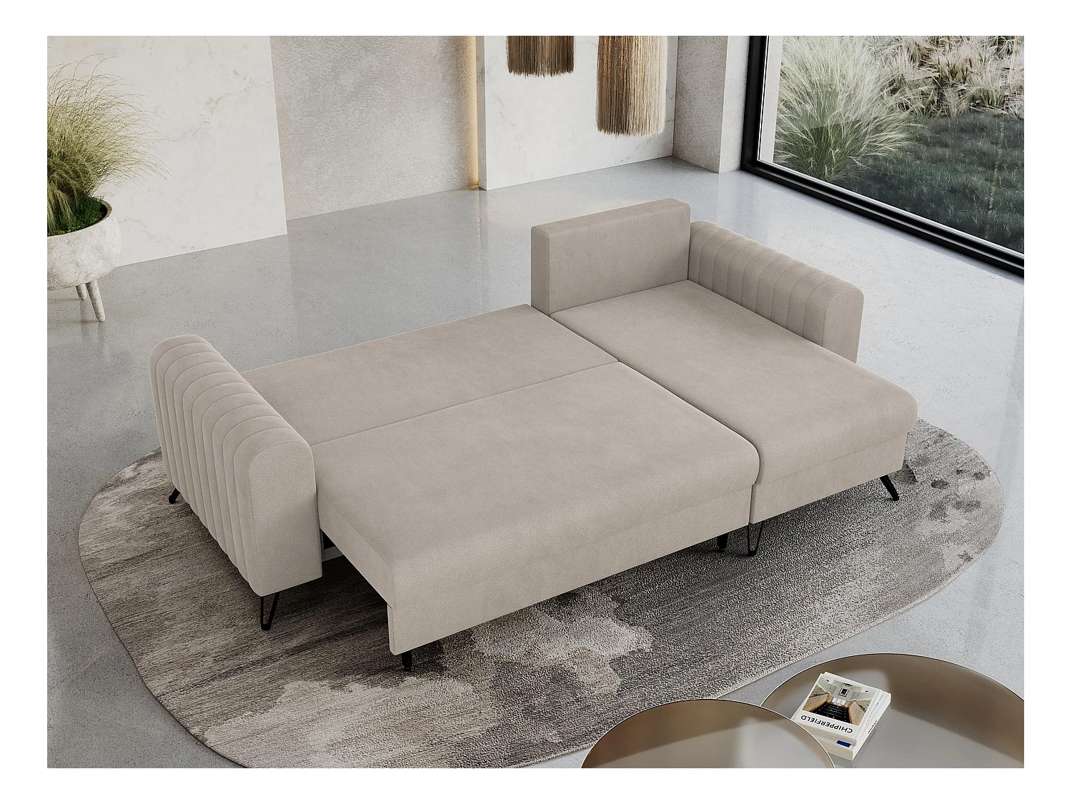 Ecksofa AXEL - universal mit schlaffunktion, Bettkasten - Milchig Velvet