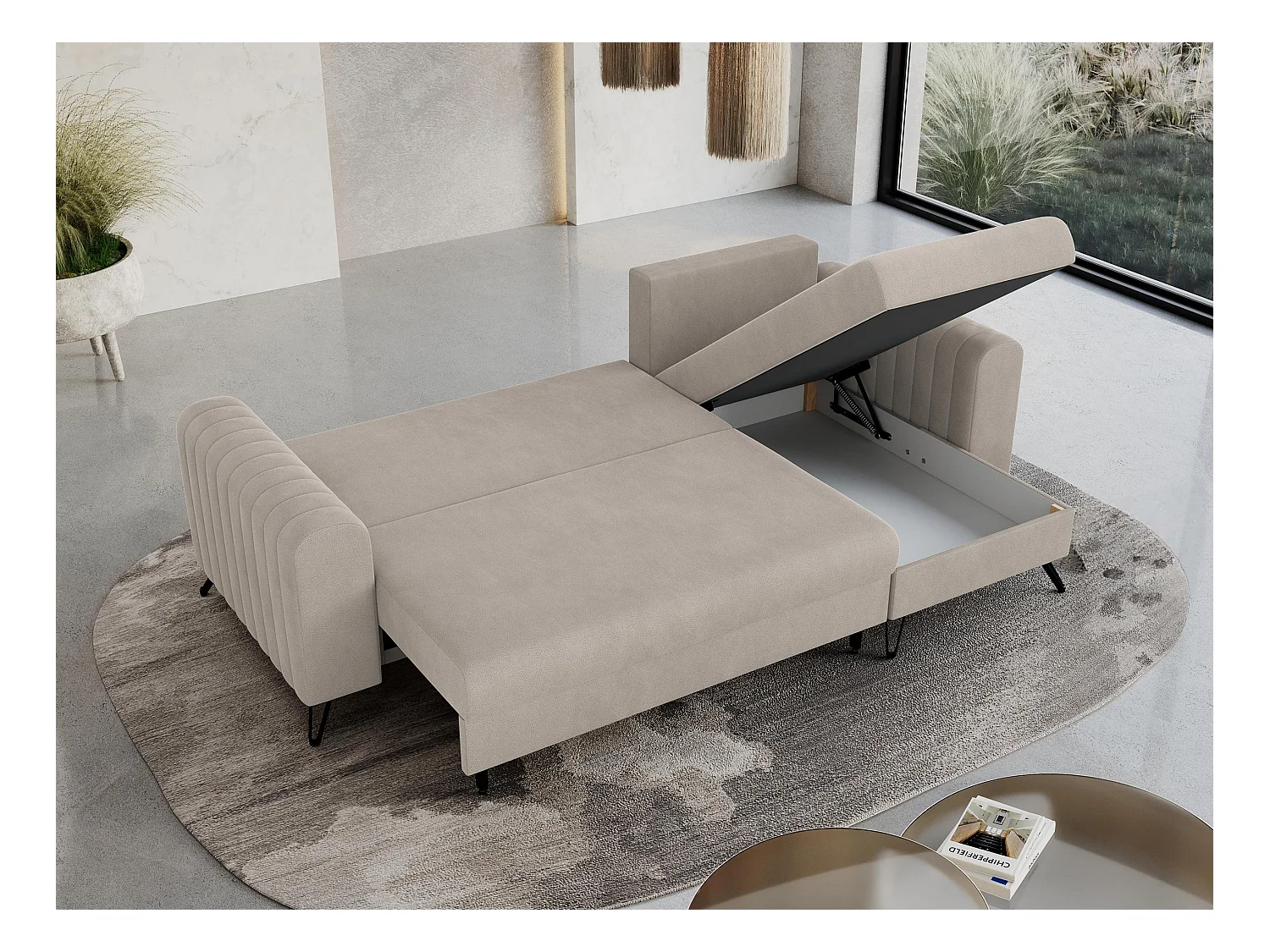 Ecksofa AXEL - universal mit schlaffunktion, Bettkasten - Milchig Velvet