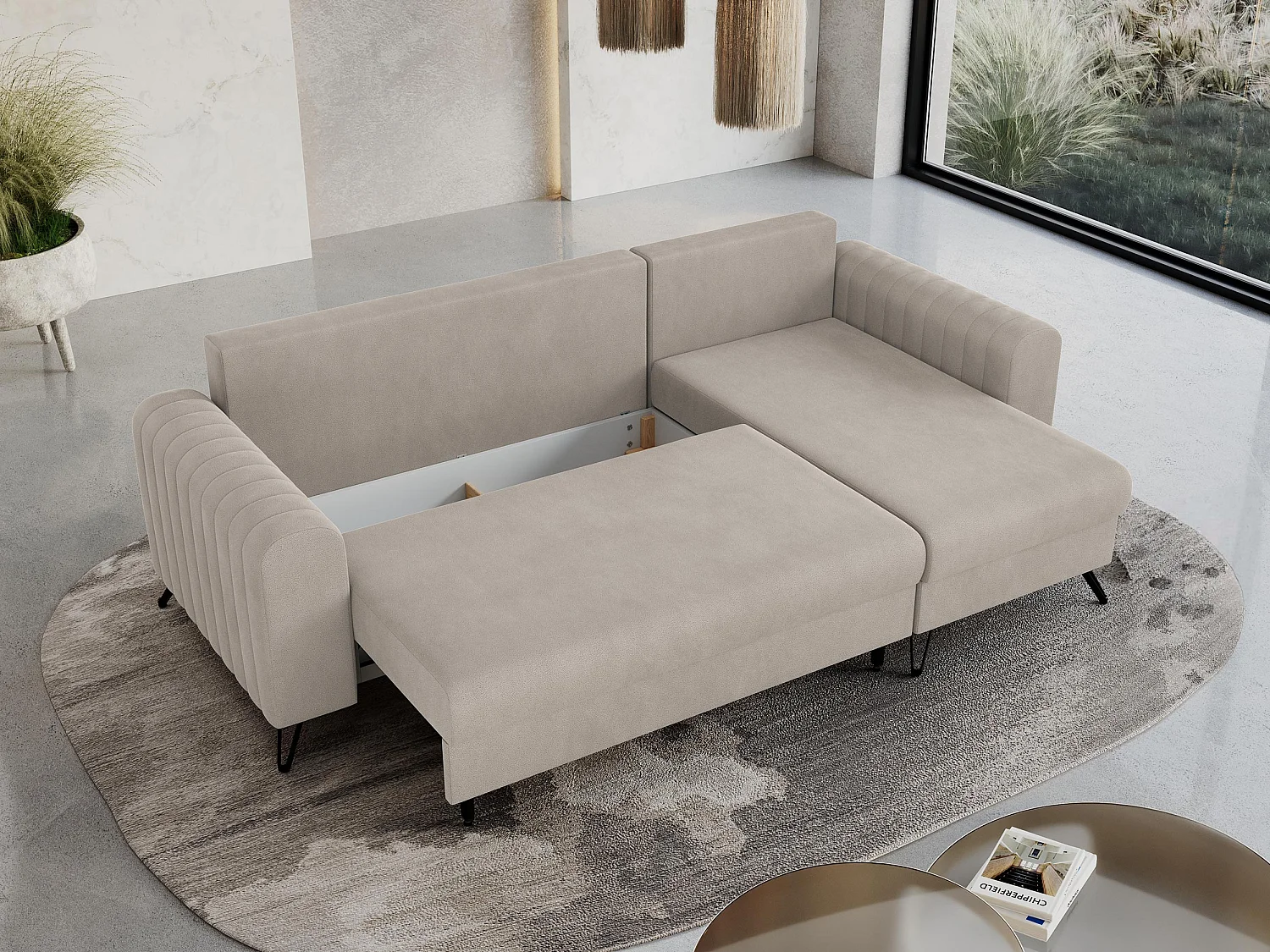 Ecksofa AXEL - universal mit schlaffunktion, Bettkasten - Milchig Velvet