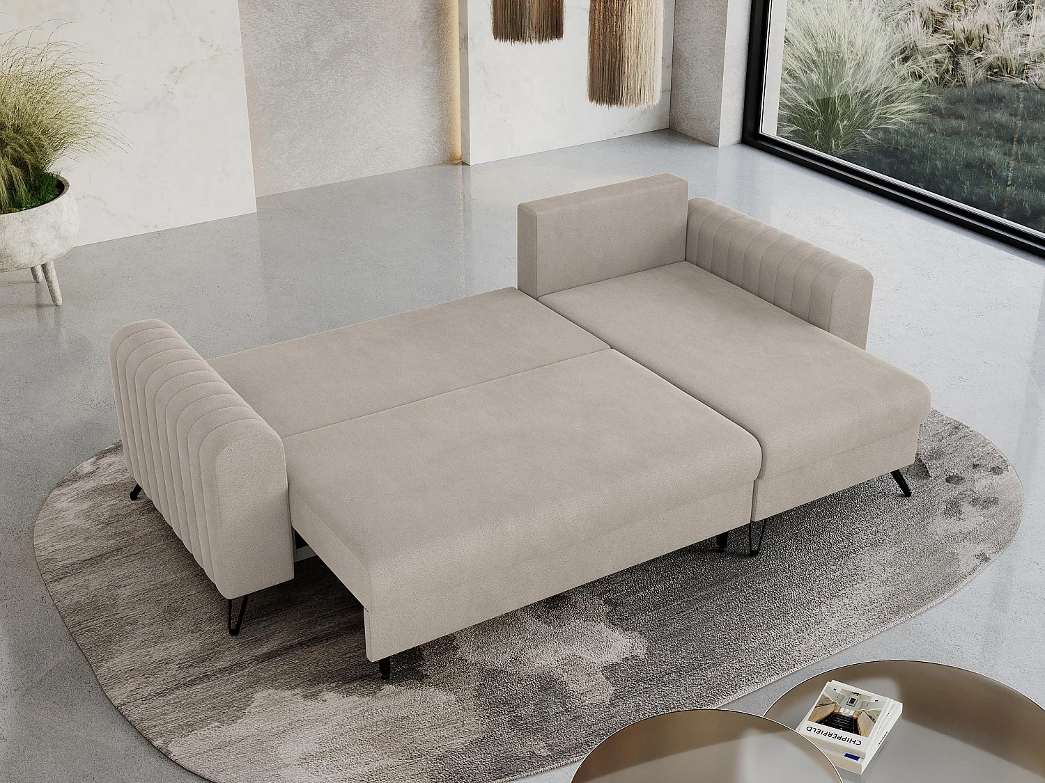 Ecksofa AXEL - universal mit schlaffunktion, Bettkasten - Milchig Velvet