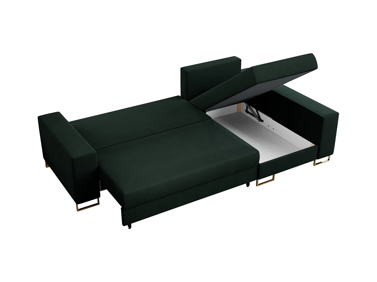 Ecksofa DORIAN - schlaffunktion und Bettkasten, lose Kissen - Grün Velvet