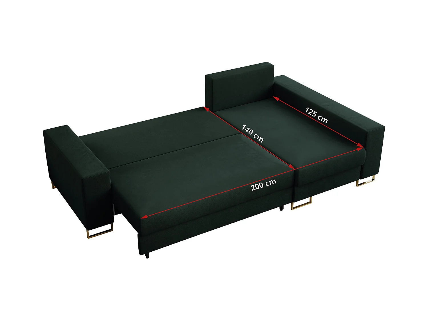 Ecksofa DORIAN - schlaffunktion und Bettkasten, lose Kissen - Grün Velvet