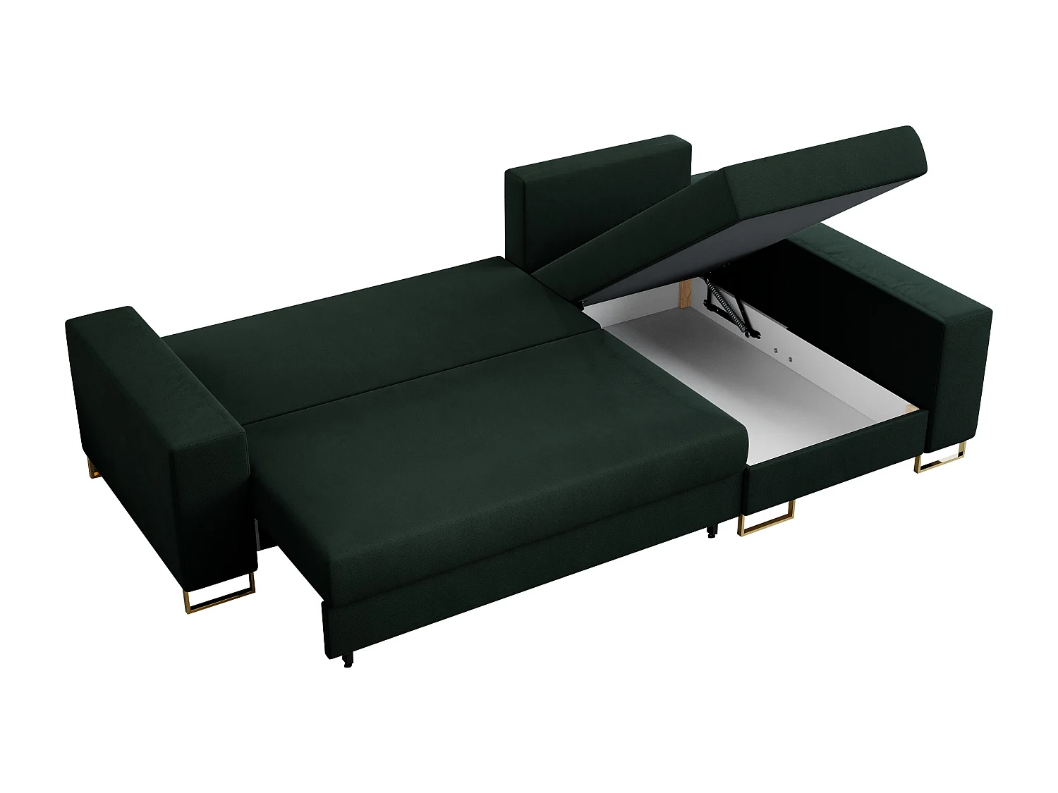 Ecksofa DORIAN - schlaffunktion und Bettkasten, lose Kissen - Grün Velvet