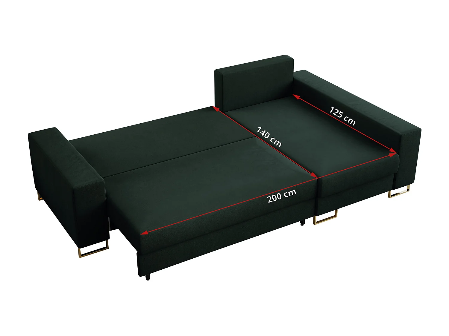 Ecksofa DORIAN - schlaffunktion und Bettkasten, lose Kissen - Grün Velvet