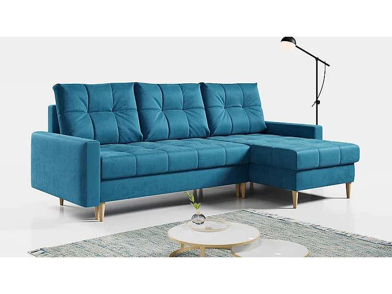 Ecksofa ASTRA - skandinavisch L-förmige Ecke, schlaffunktion - Blau Velvet