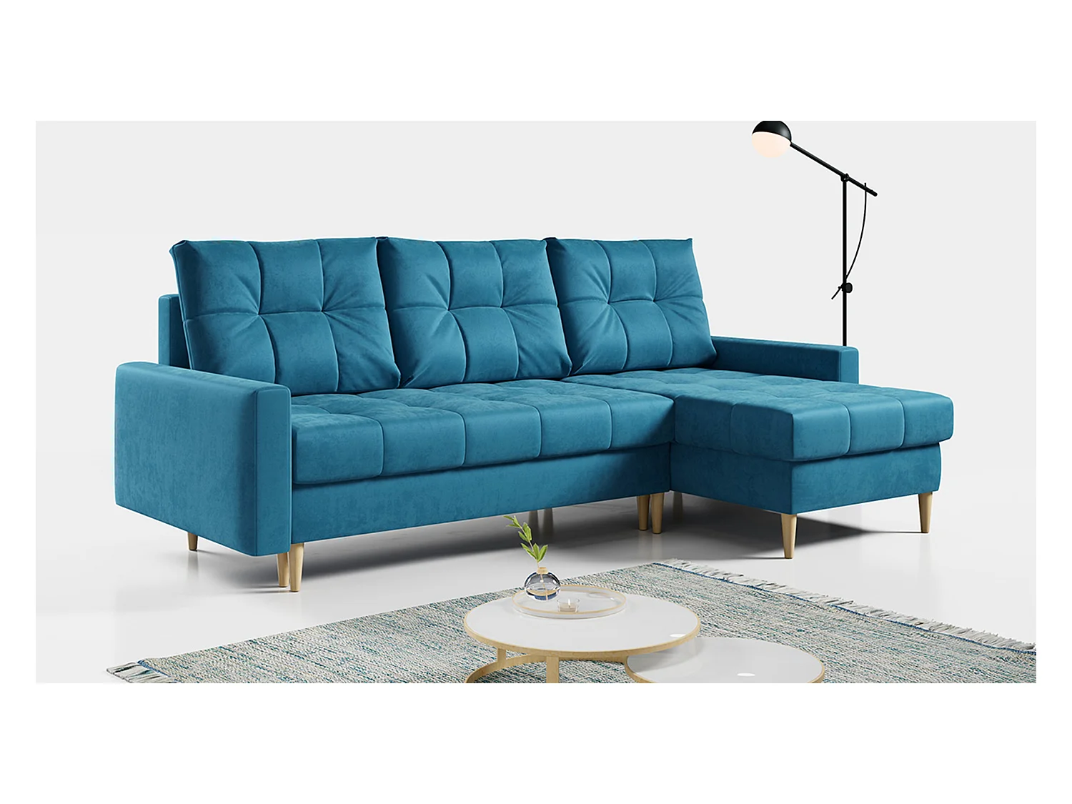 Ecksofa ASTRA - skandinavisch L-förmige Ecke, schlaffunktion - Blau Velvet