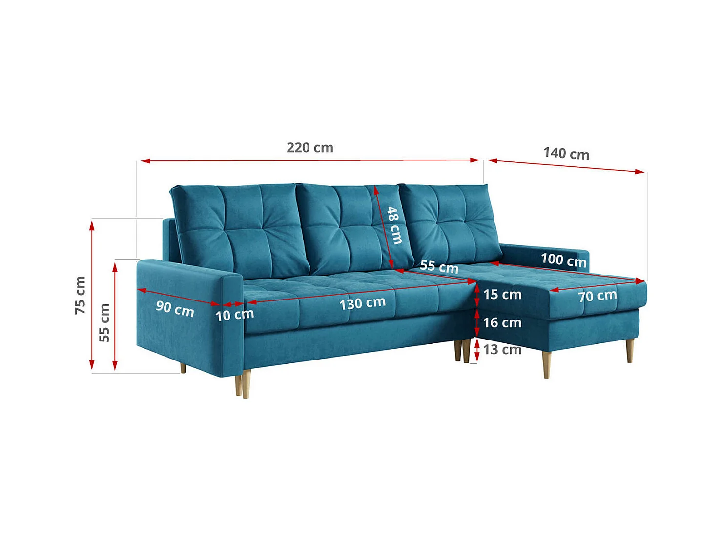 Ecksofa ASTRA - skandinavisch L-förmige Ecke, schlaffunktion - Blau Velvet