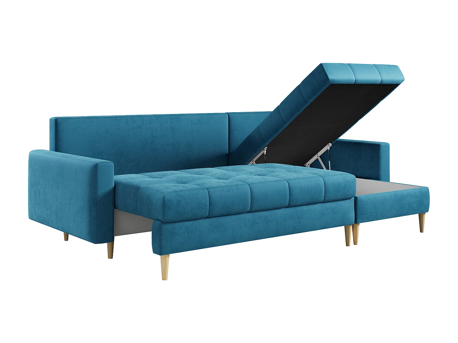Ecksofa ASTRA - skandinavisch L-förmige Ecke, schlaffunktion - Blau Velvet