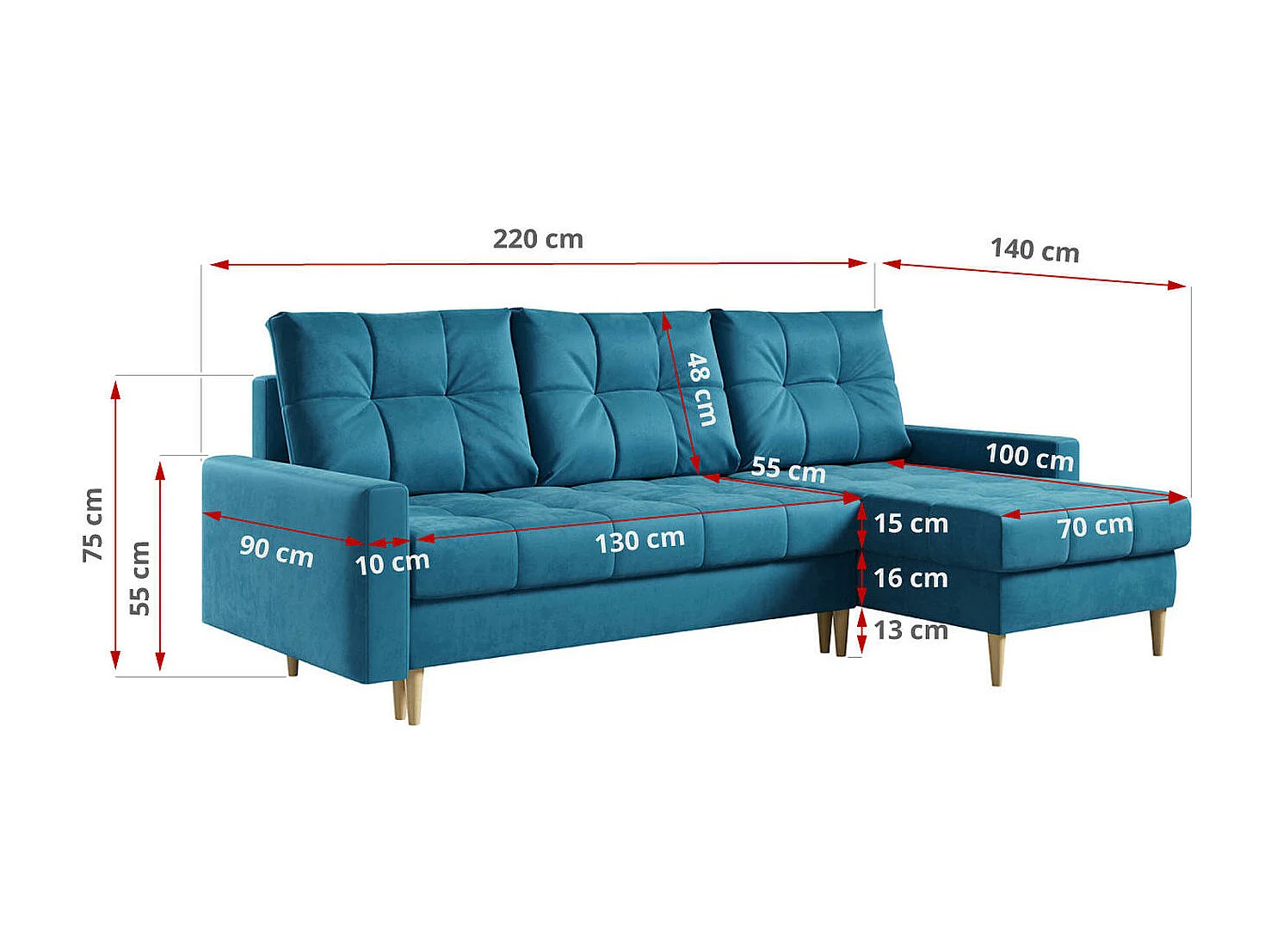 Ecksofa ASTRA - skandinavisch L-förmige Ecke, schlaffunktion - Blau Velvet