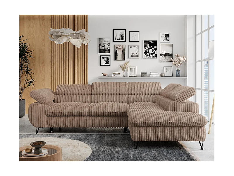 Ecksofa PETER verstellbare Kopfstütze, schlaffunktion - Braun Cord - Ecke Rechts