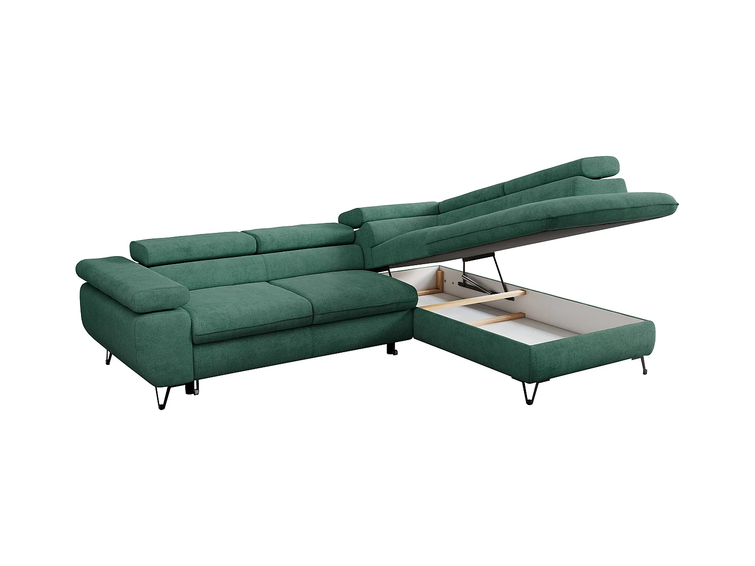 Ecksofa PETER verstellbare Kopfstütze, schlaffunktion - Grün Stukture - Ecke Rechts