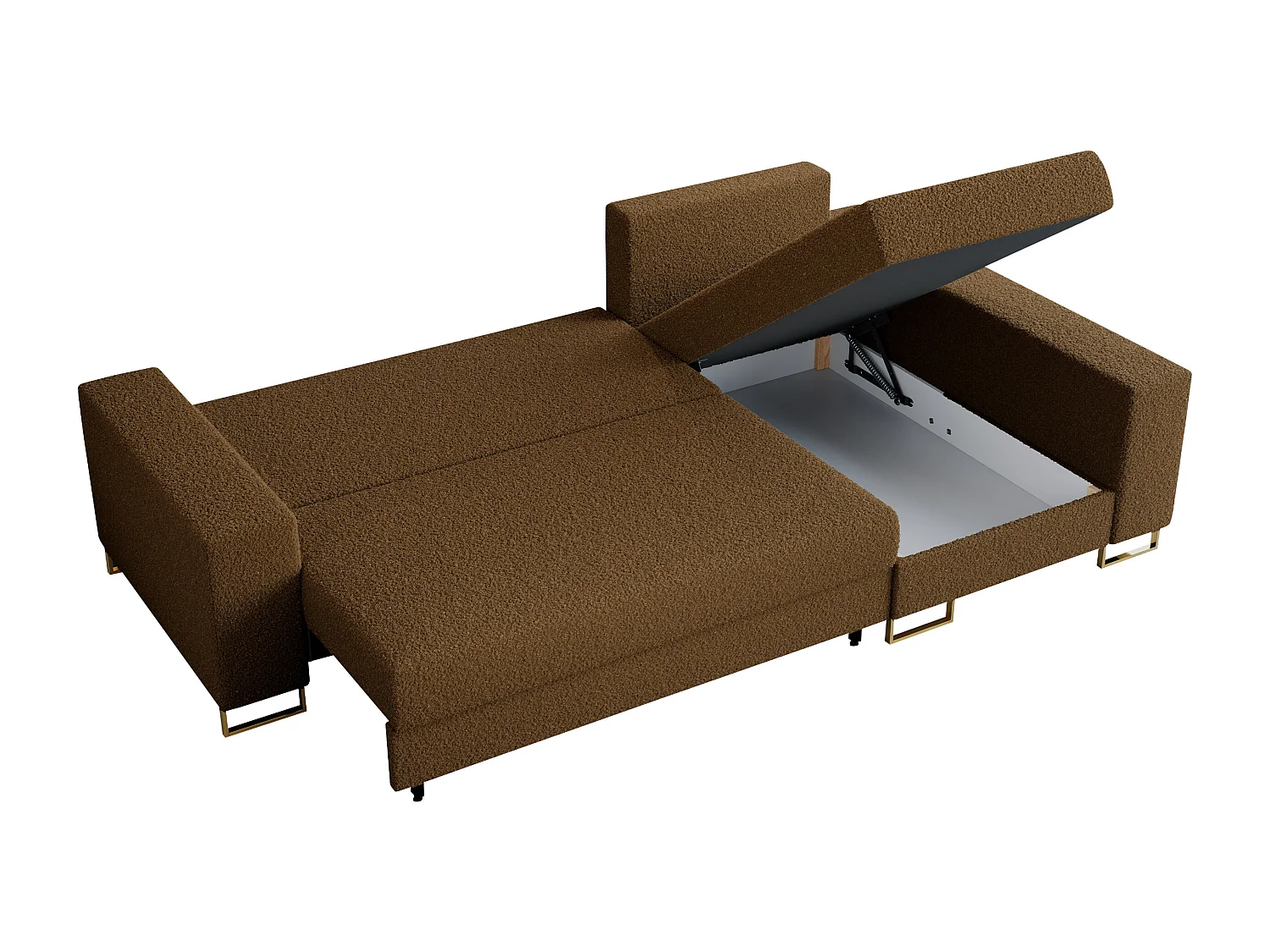 Ecksofa DORIAN - schlaffunktion und Bettkasten, lose Kissen - Braun Boucle