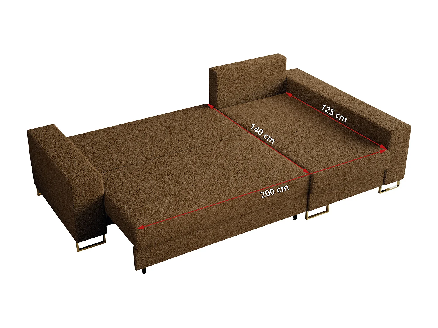 Ecksofa DORIAN - schlaffunktion und Bettkasten, lose Kissen - Braun Boucle