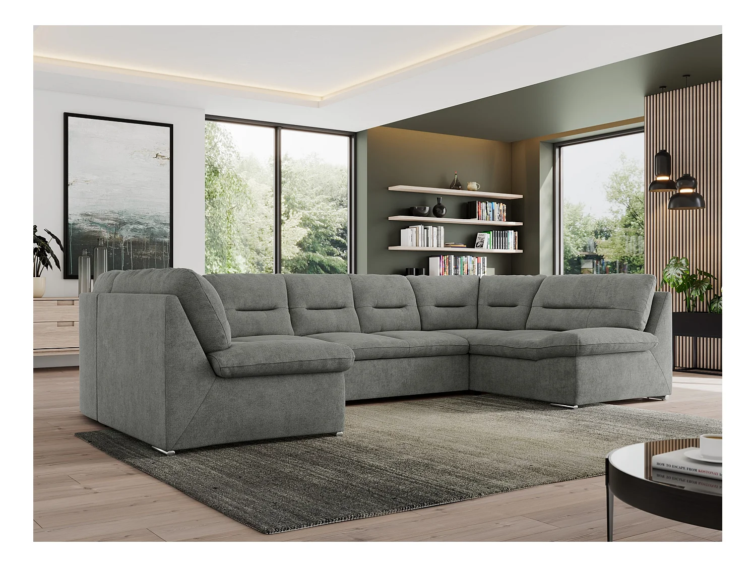 Ecksofa MORBIDO U, XXL Wohnlandschaft mit schlaffunktion - Grau Stukture