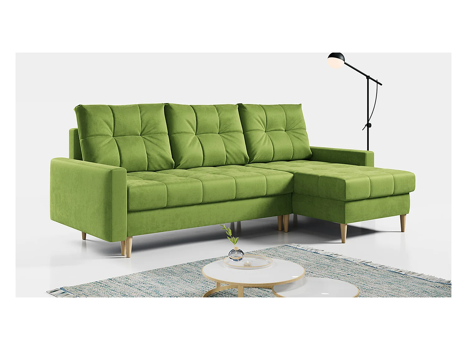 Ecksofa ASTRA - skandinavisch L-förmige Ecke, schlaffunktion - Grün Velvet