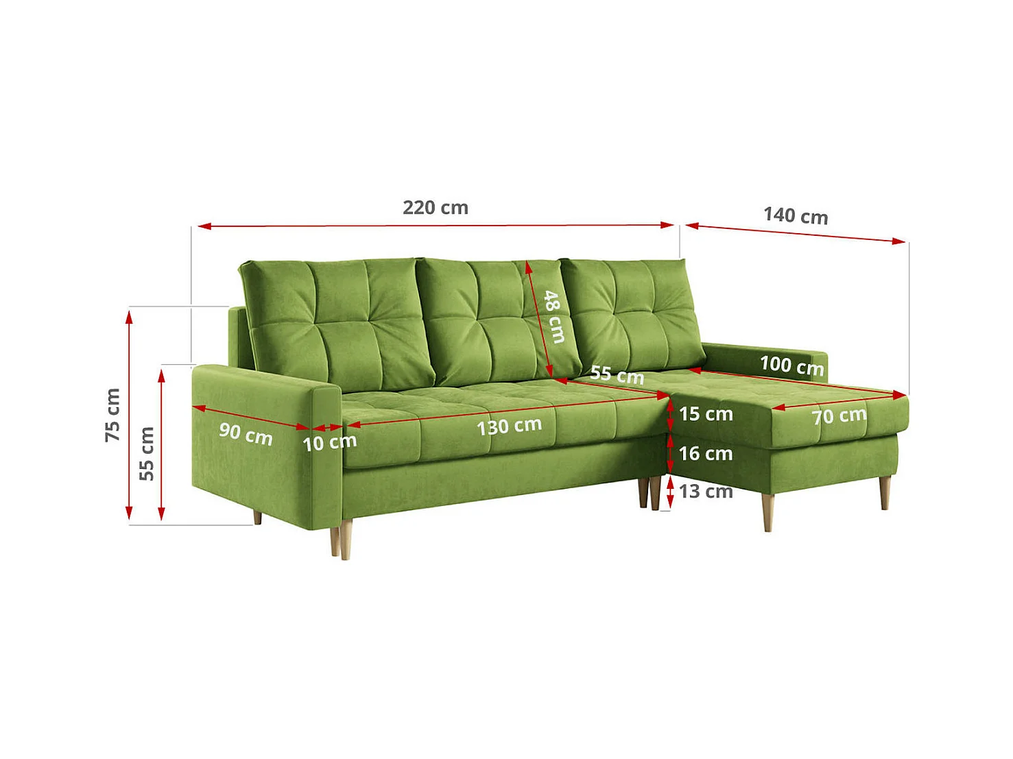 Ecksofa ASTRA - skandinavisch L-förmige Ecke, schlaffunktion - Grün Velvet