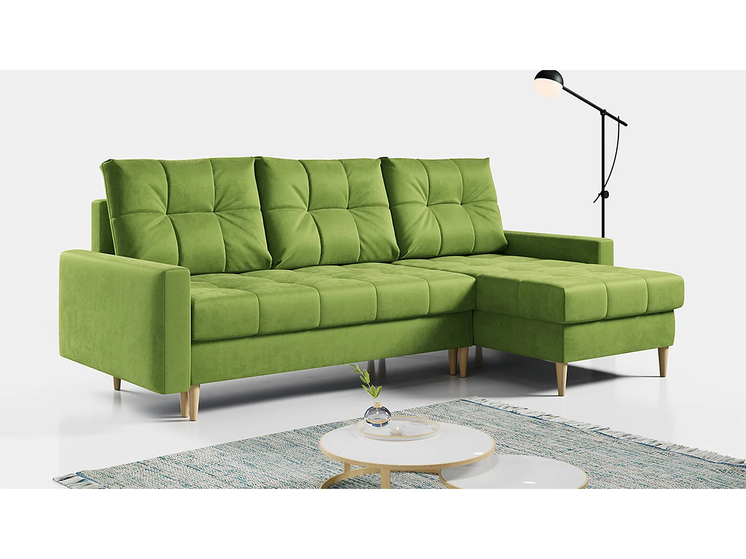 Ecksofa ASTRA - skandinavisch L-förmige Ecke, schlaffunktion - Grün Velvet