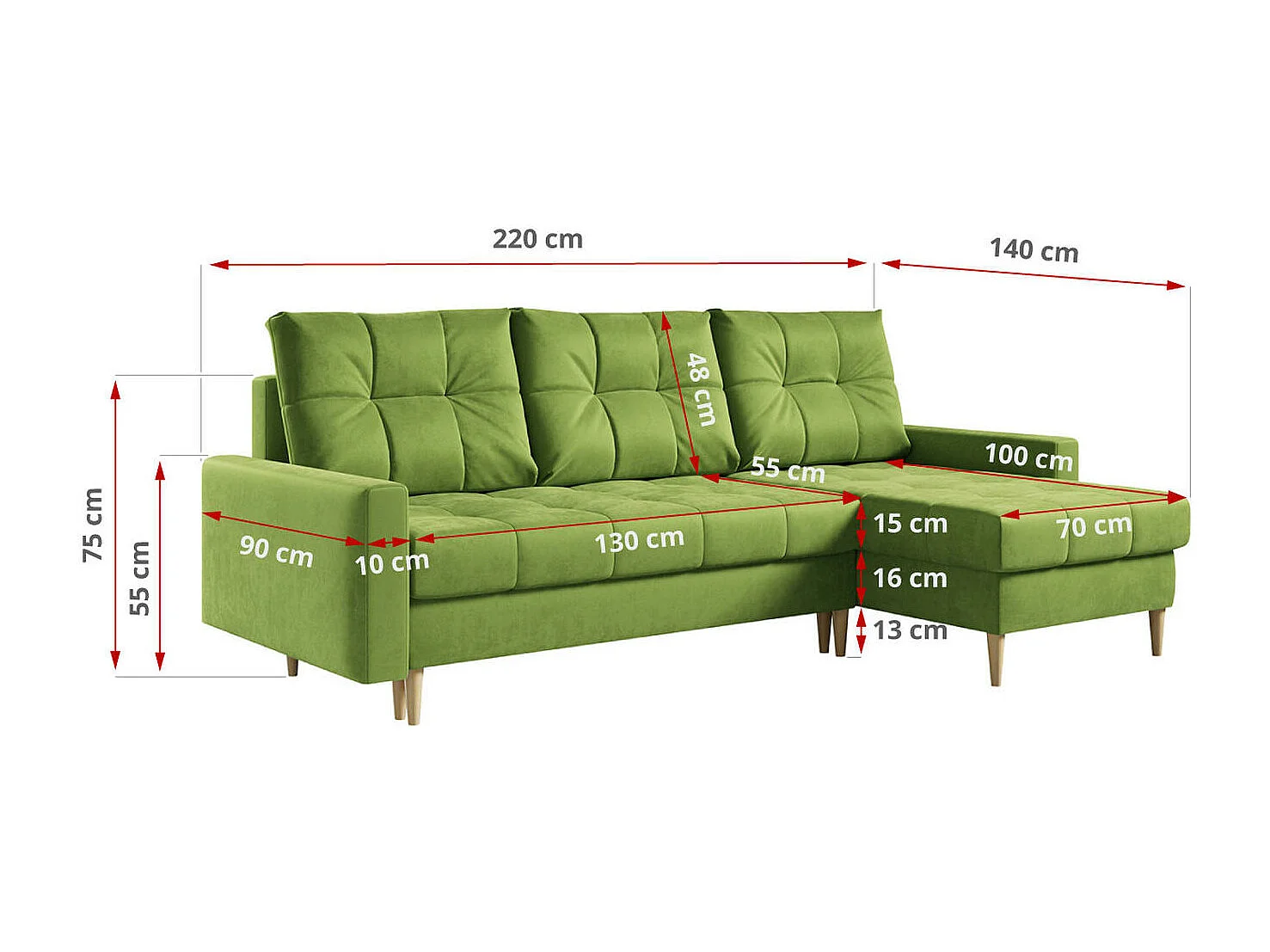Ecksofa ASTRA - skandinavisch L-förmige Ecke, schlaffunktion - Grün Velvet