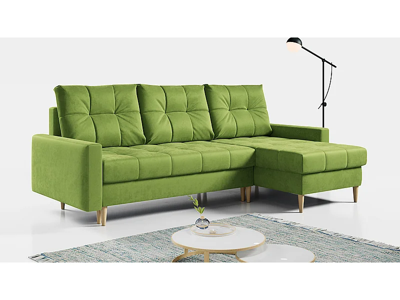 Ecksofa ASTRA - skandinavisch L-förmige Ecke, schlaffunktion - Grün Velvet