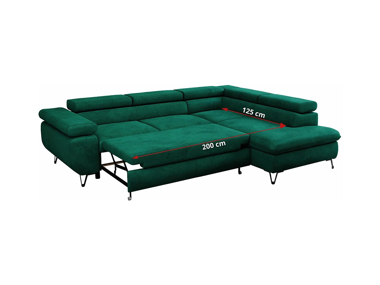 Ecksofa PETER verstellbare Kopfstütze, schlaffunktion - Dunkelgrün Velvet - Ecke Rechts