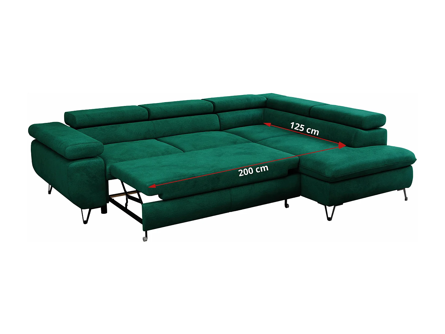 Ecksofa PETER verstellbare Kopfstütze, schlaffunktion - Dunkelgrün Velvet - Ecke Rechts