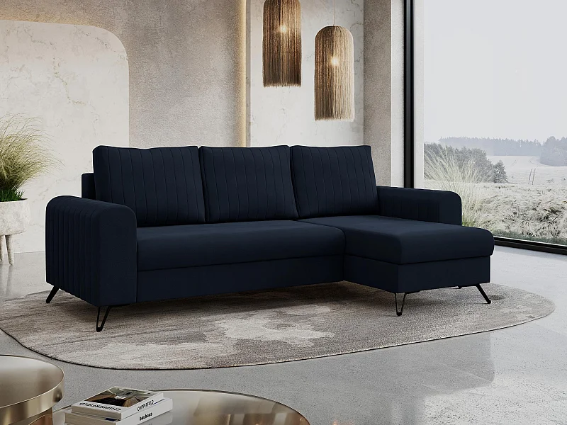 Ecksofa AXEL - universal mit schlaffunktion, Bettkasten - Dunkelblau Velvet