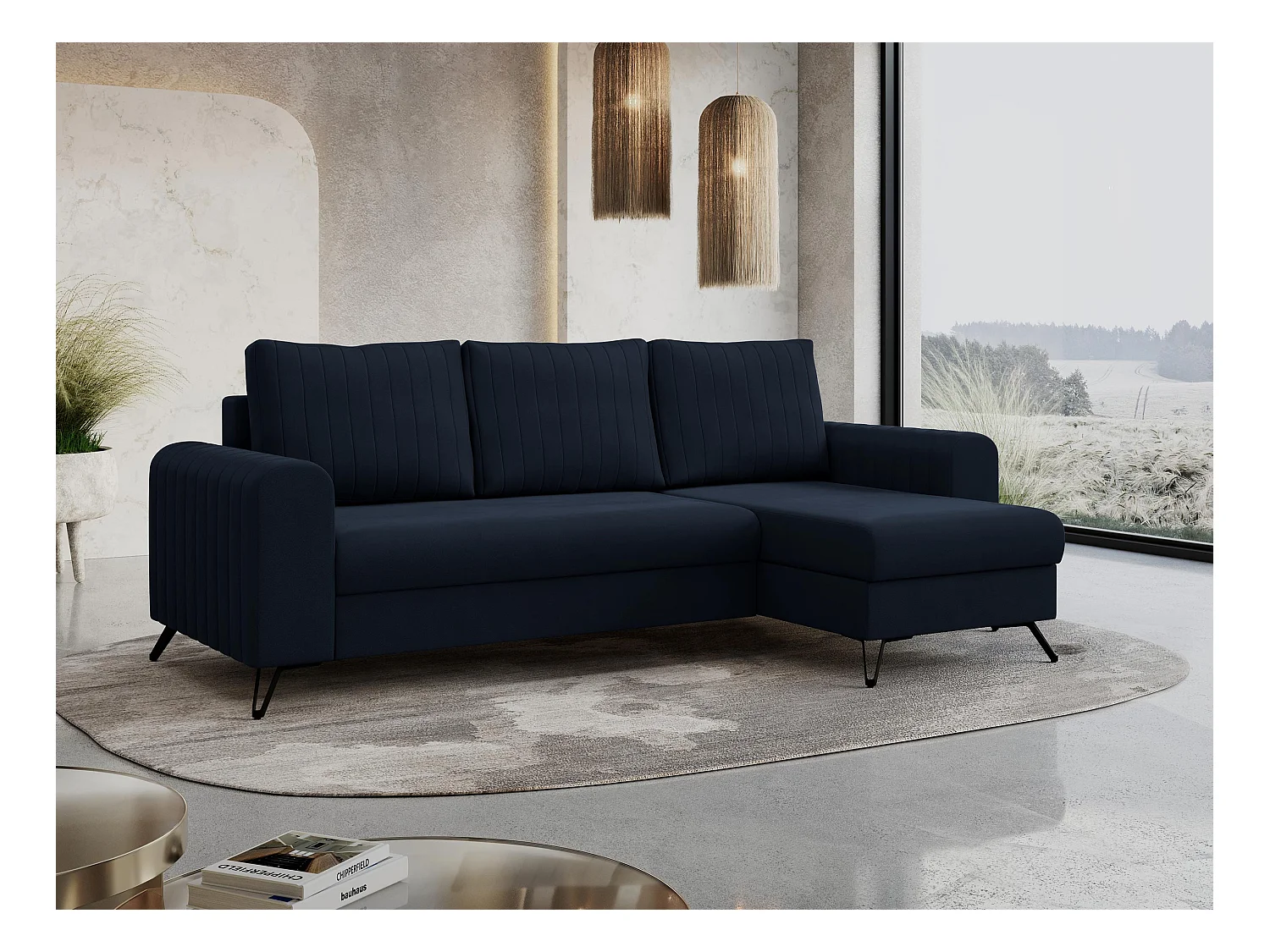 Ecksofa AXEL - universal mit schlaffunktion, Bettkasten - Dunkelblau Velvet