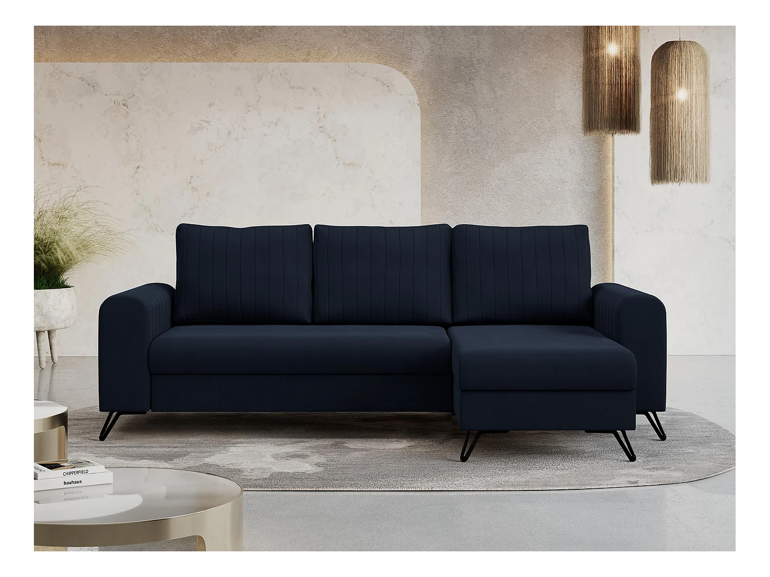 Ecksofa AXEL - universal mit schlaffunktion, Bettkasten - Dunkelblau Velvet