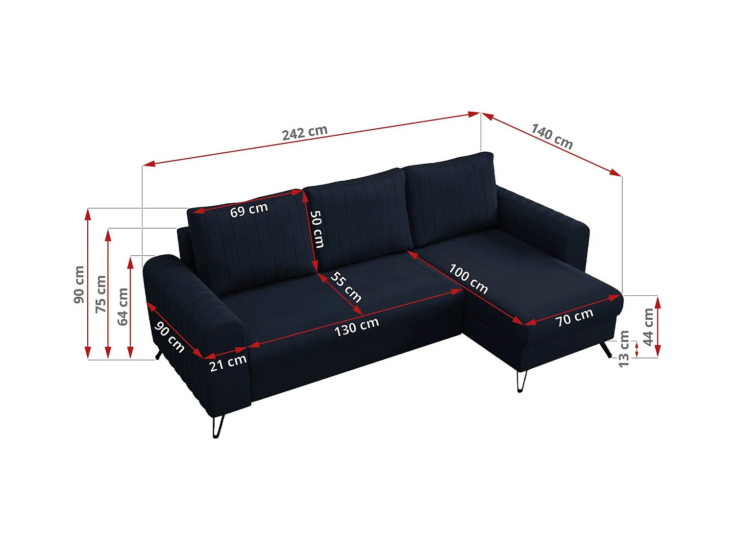 Ecksofa AXEL - universal mit schlaffunktion, Bettkasten - Dunkelblau Velvet