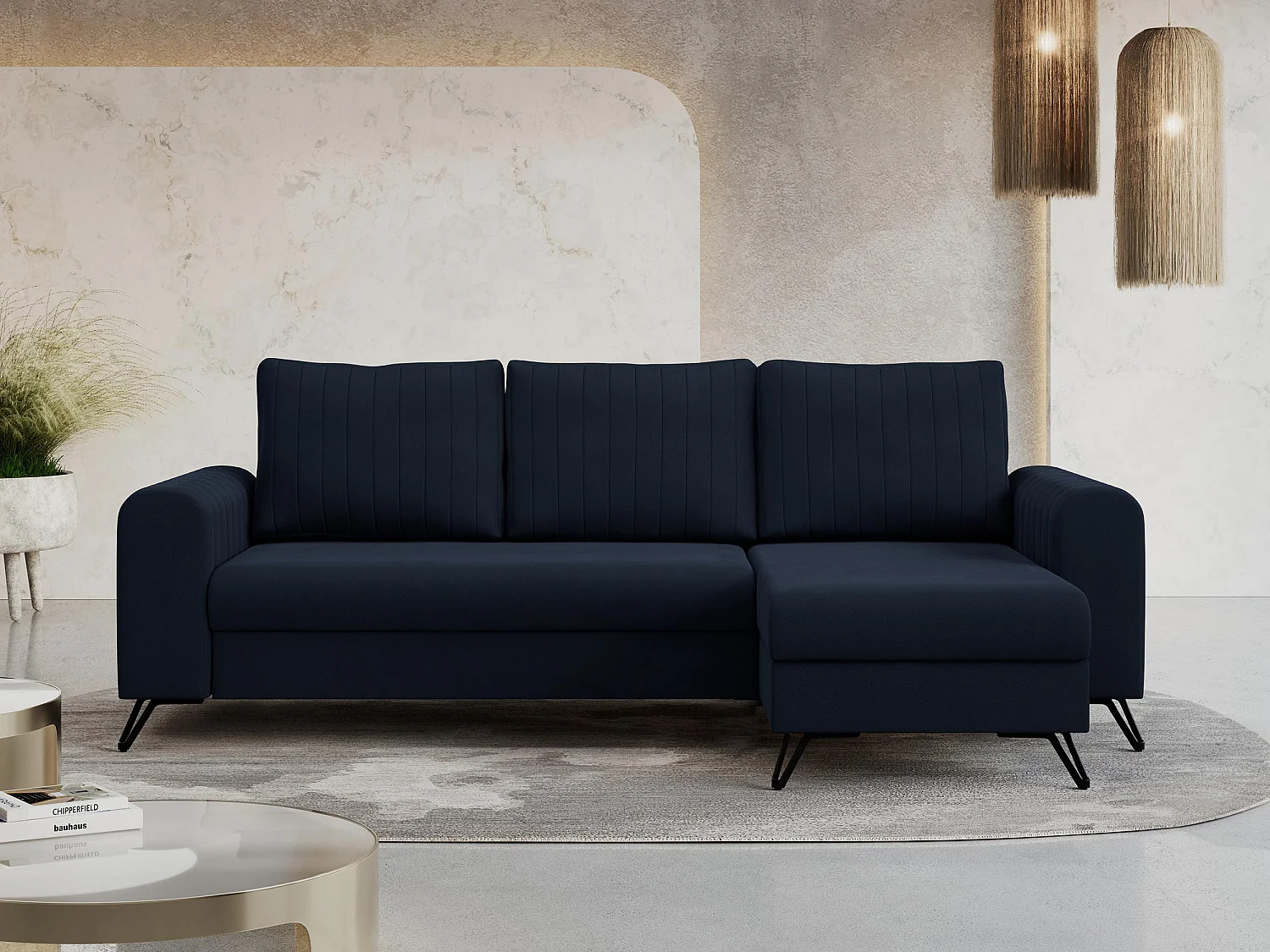 Ecksofa AXEL - universal mit schlaffunktion, Bettkasten - Dunkelblau Velvet