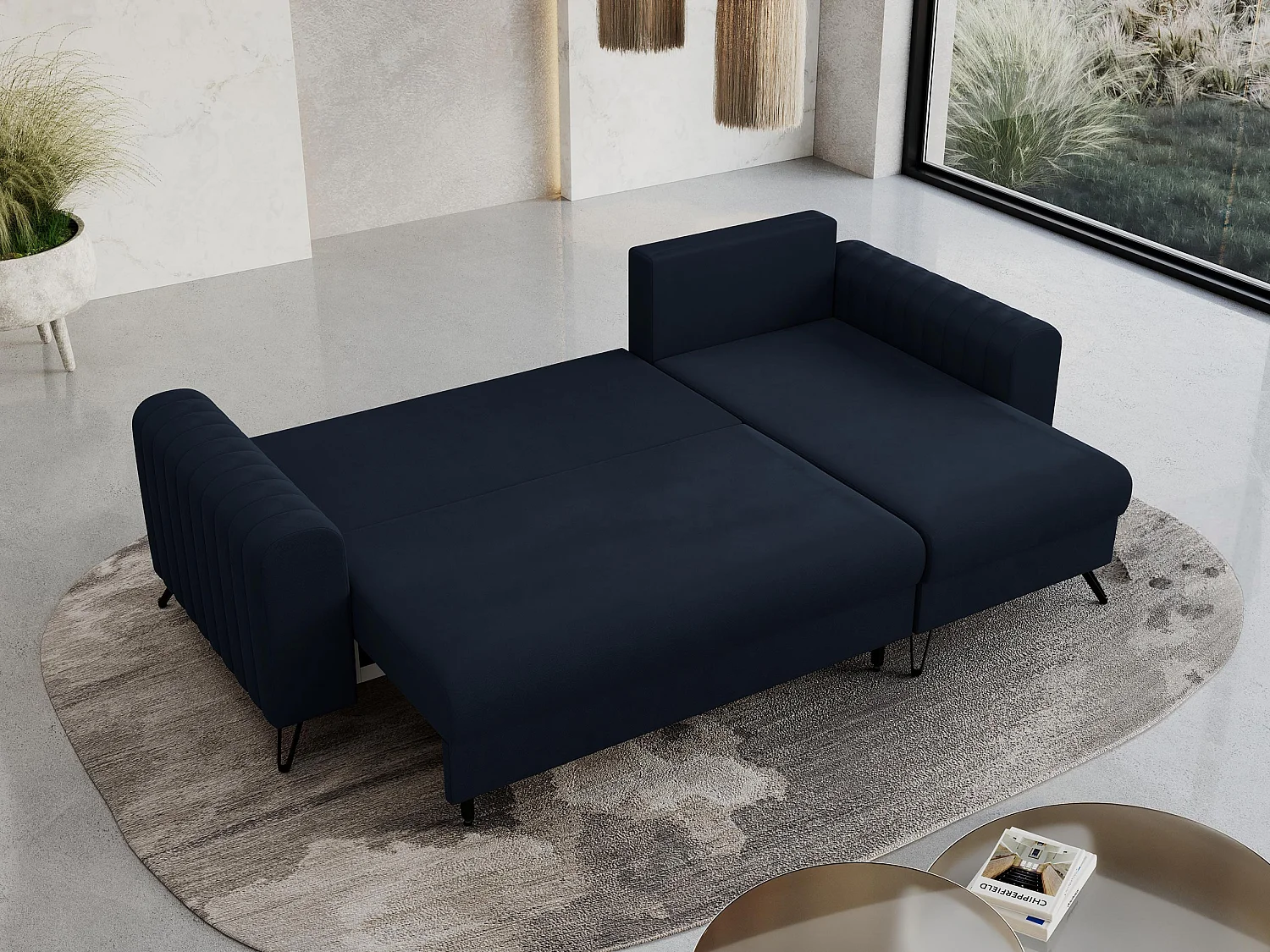 Ecksofa AXEL - universal mit schlaffunktion, Bettkasten - Dunkelblau Velvet