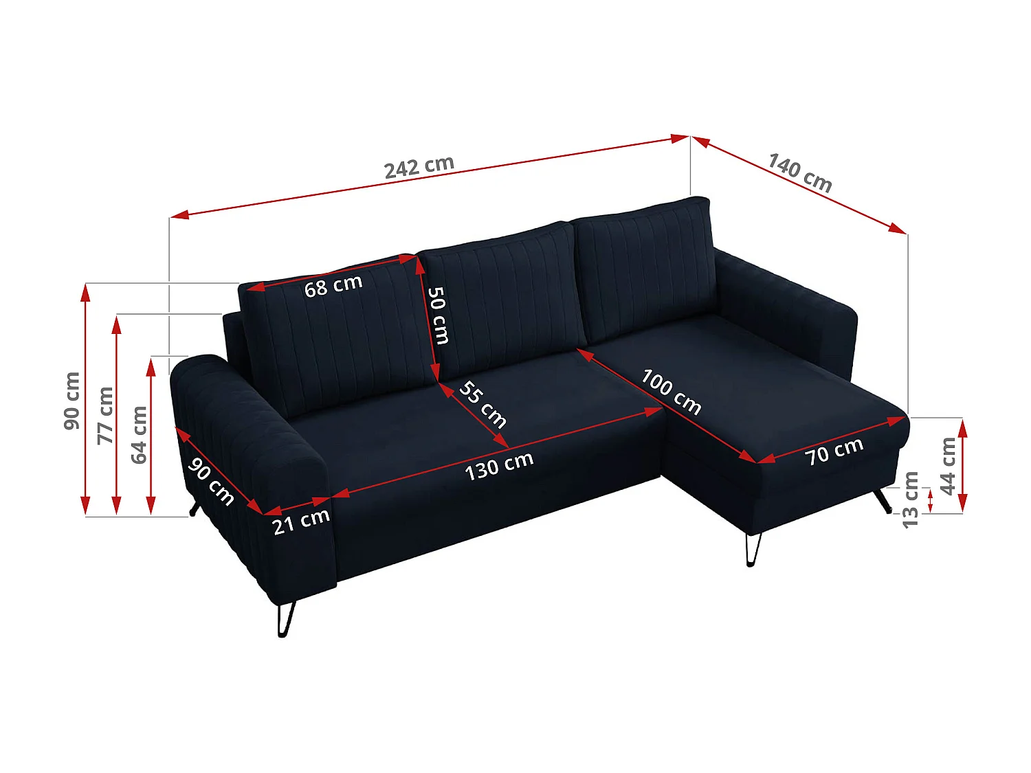 Ecksofa AXEL - universal mit schlaffunktion, Bettkasten - Dunkelblau Velvet