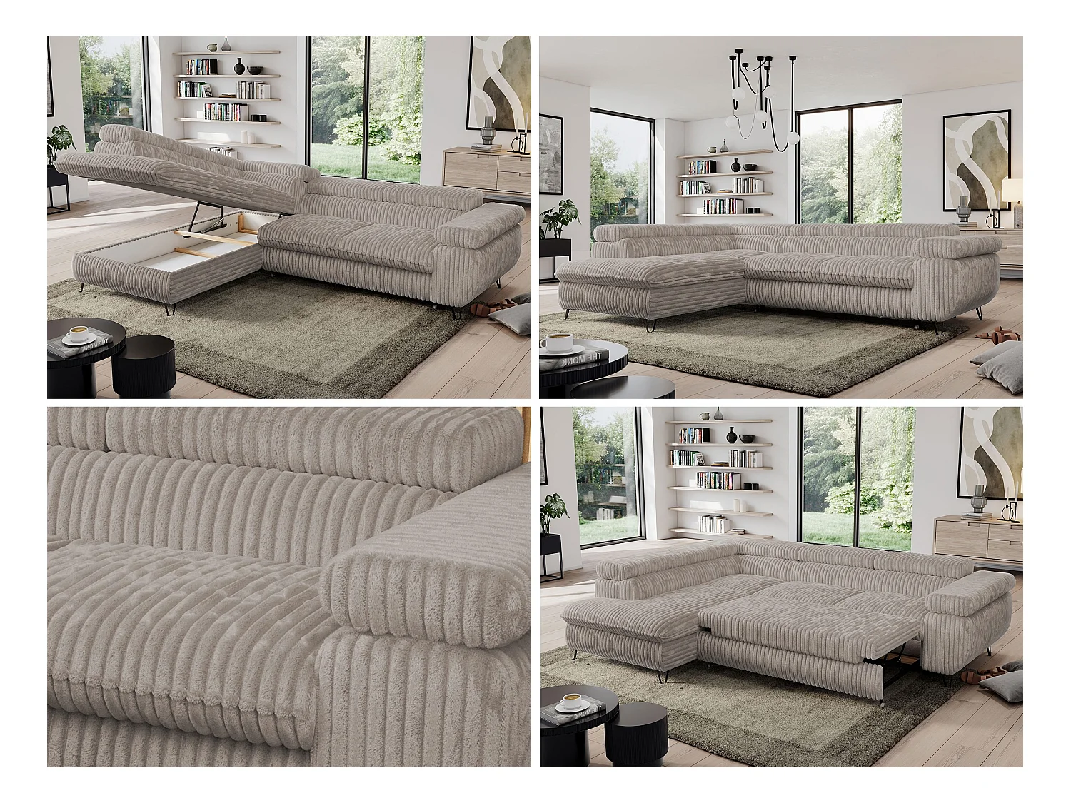 Ecksofa PEDRO - L-Form mit Schlaffunktion 200x125 cm, verstellbaren Kopfstützen - Grau Cord - Ecke Links