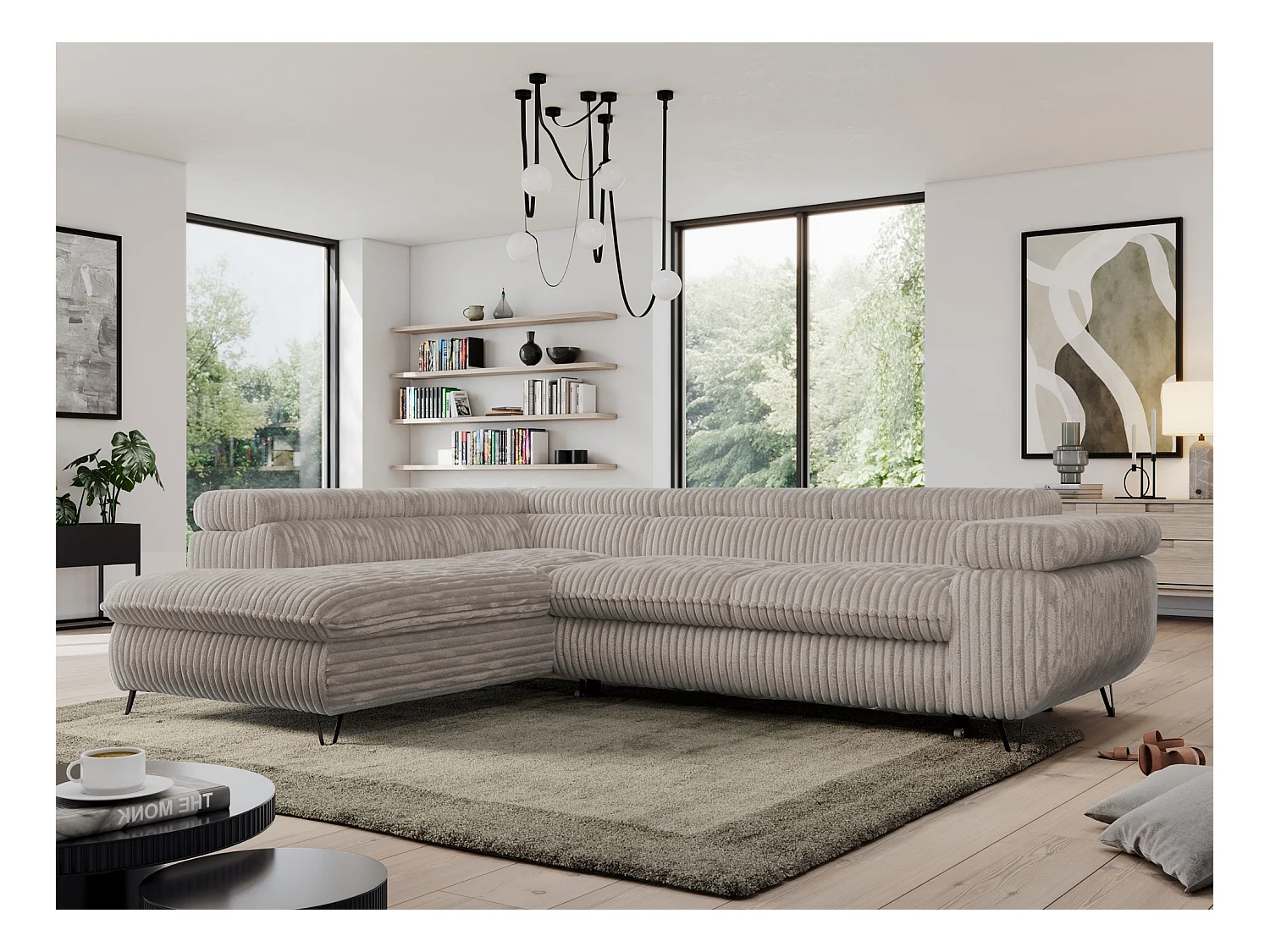 Ecksofa PEDRO - L-Form mit Schlaffunktion 200x125 cm, verstellbaren Kopfstützen - Grau Cord - Ecke Links