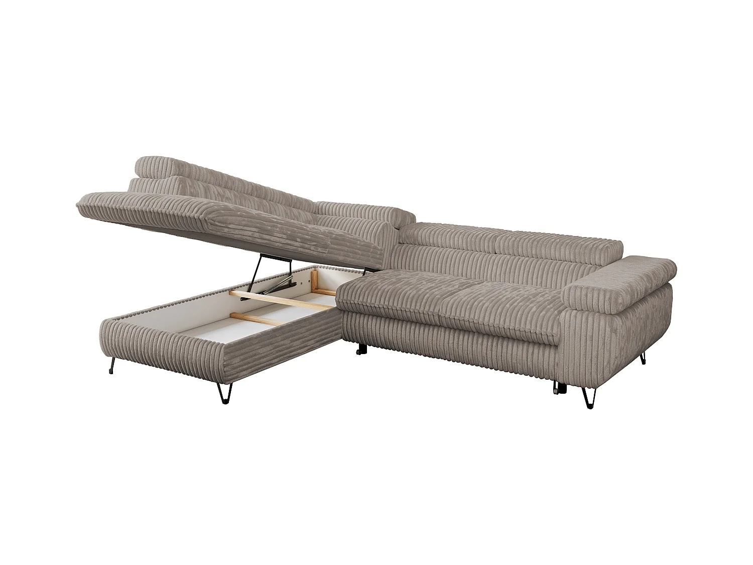 Ecksofa PEDRO - L-Form mit Schlaffunktion 200x125 cm, verstellbaren Kopfstützen - Grau Cord - Ecke Links