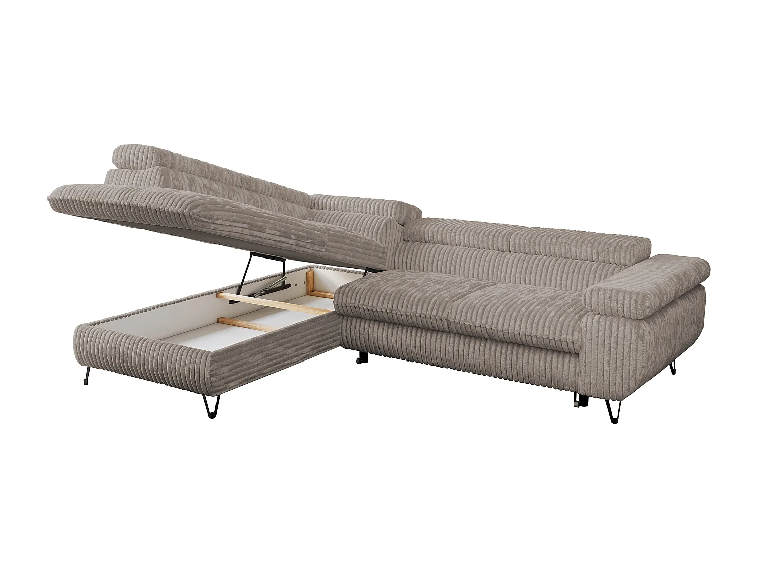 Ecksofa PEDRO - L-Form mit Schlaffunktion 200x125 cm, verstellbaren Kopfstützen - Grau Cord - Ecke Links
