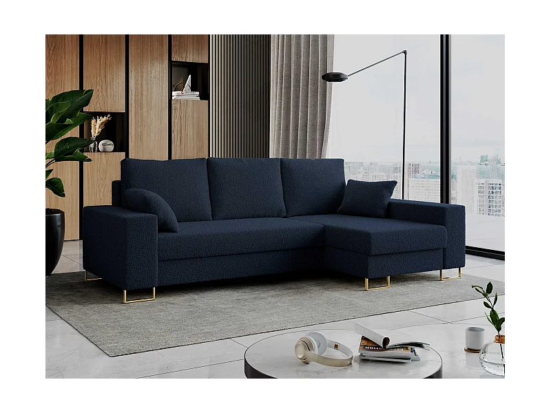 Ecksofa DORIAN - schlaffunktion und Bettkasten, lose Kissen - Dunkelblau Boucle