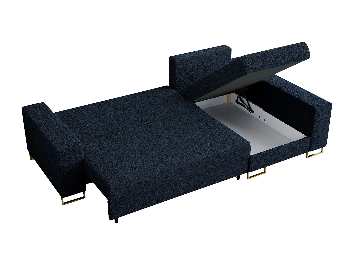 Ecksofa DORIAN - schlaffunktion und Bettkasten, lose Kissen - Dunkelblau Boucle