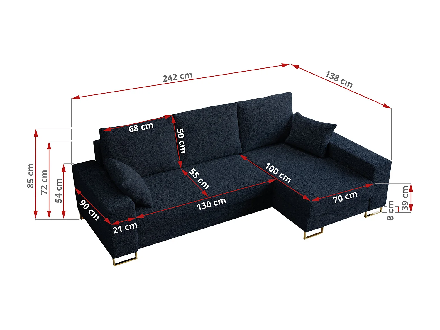 Ecksofa DORIAN - schlaffunktion und Bettkasten, lose Kissen - Dunkelblau Boucle