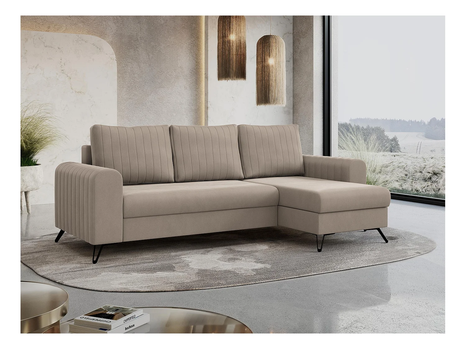 Ecksofa AXEL - universal mit schlaffunktion, Bettkasten - Hellbraun Velvet