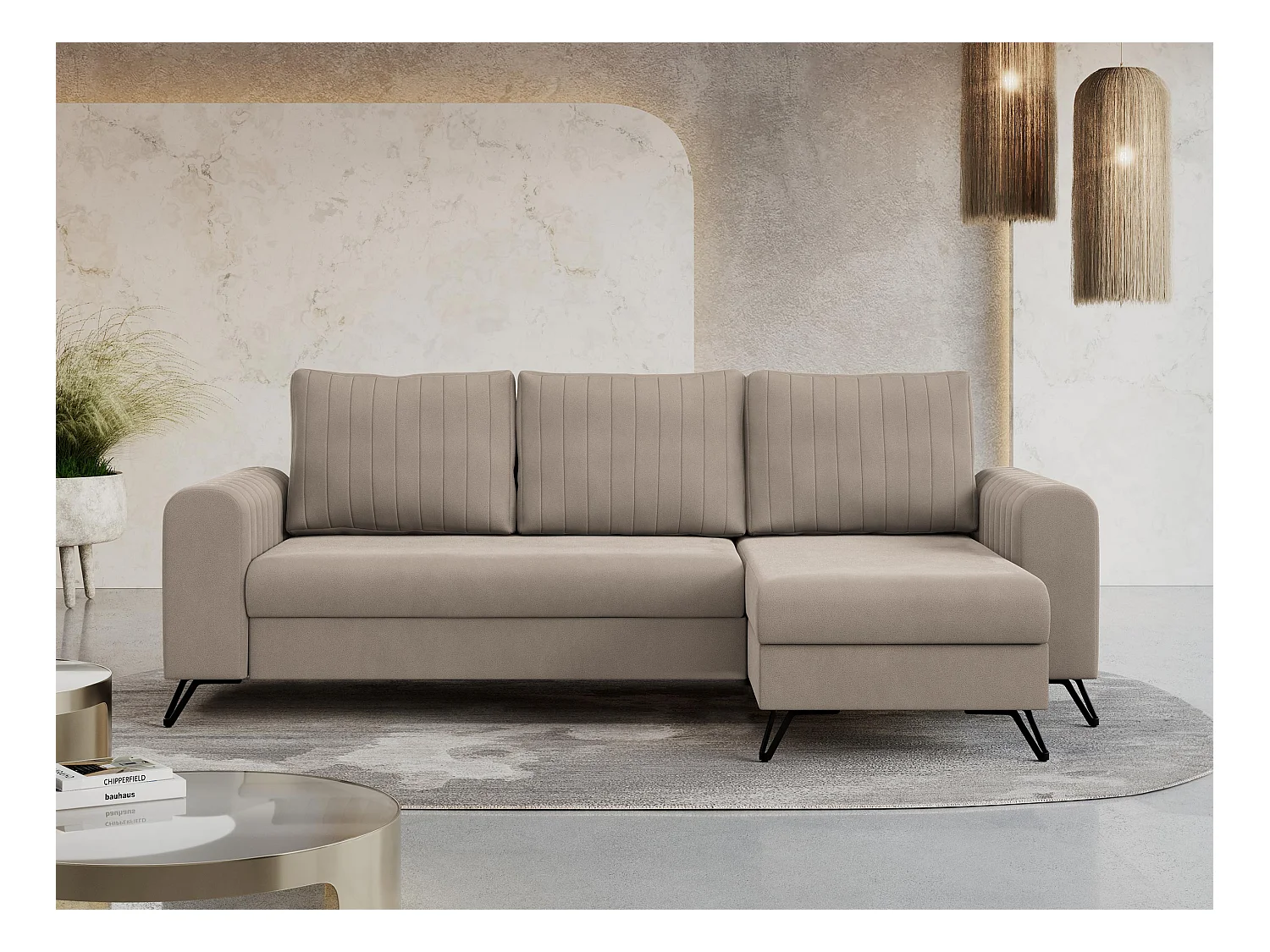 Ecksofa AXEL - universal mit schlaffunktion, Bettkasten - Hellbraun Velvet