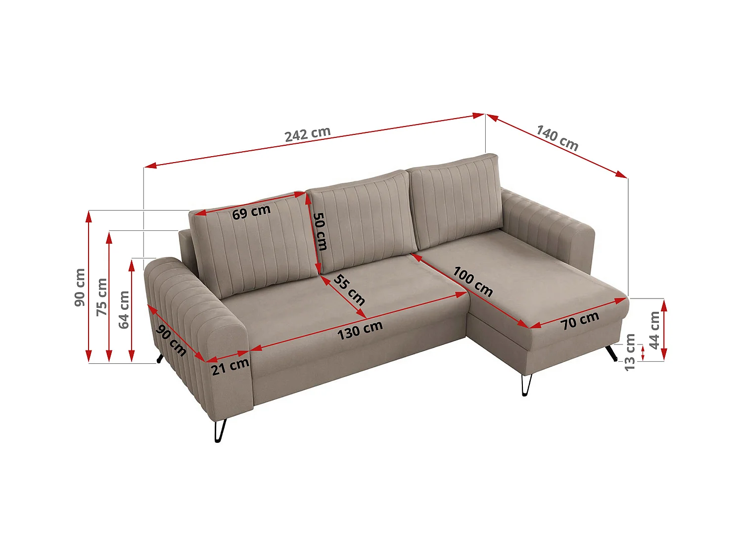 Ecksofa AXEL - universal mit schlaffunktion, Bettkasten - Hellbraun Velvet