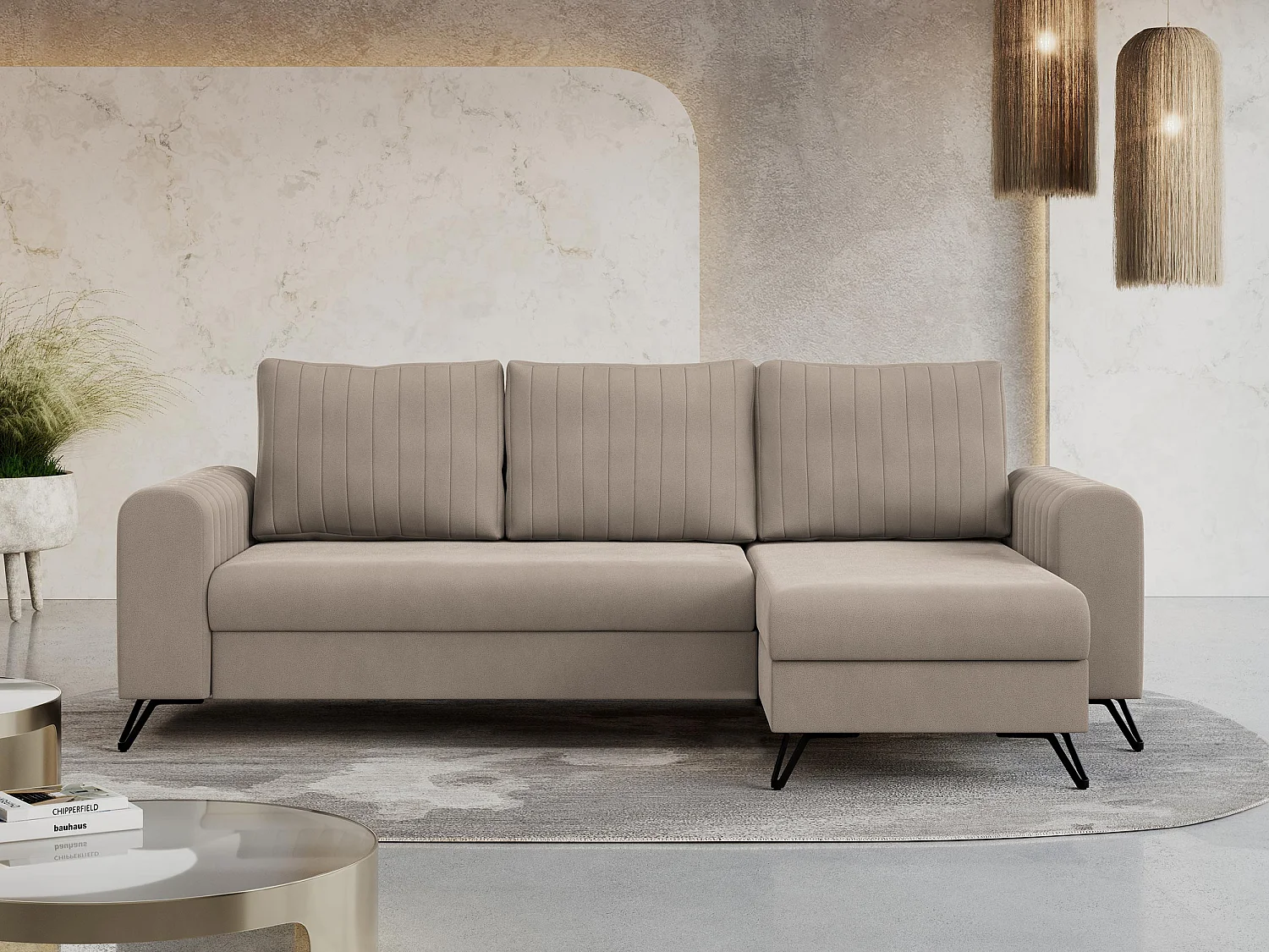 Ecksofa AXEL - universal mit schlaffunktion, Bettkasten - Hellbraun Velvet